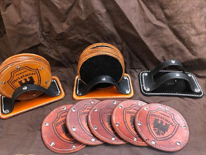 Three Leather Coaster Sets Flat View -