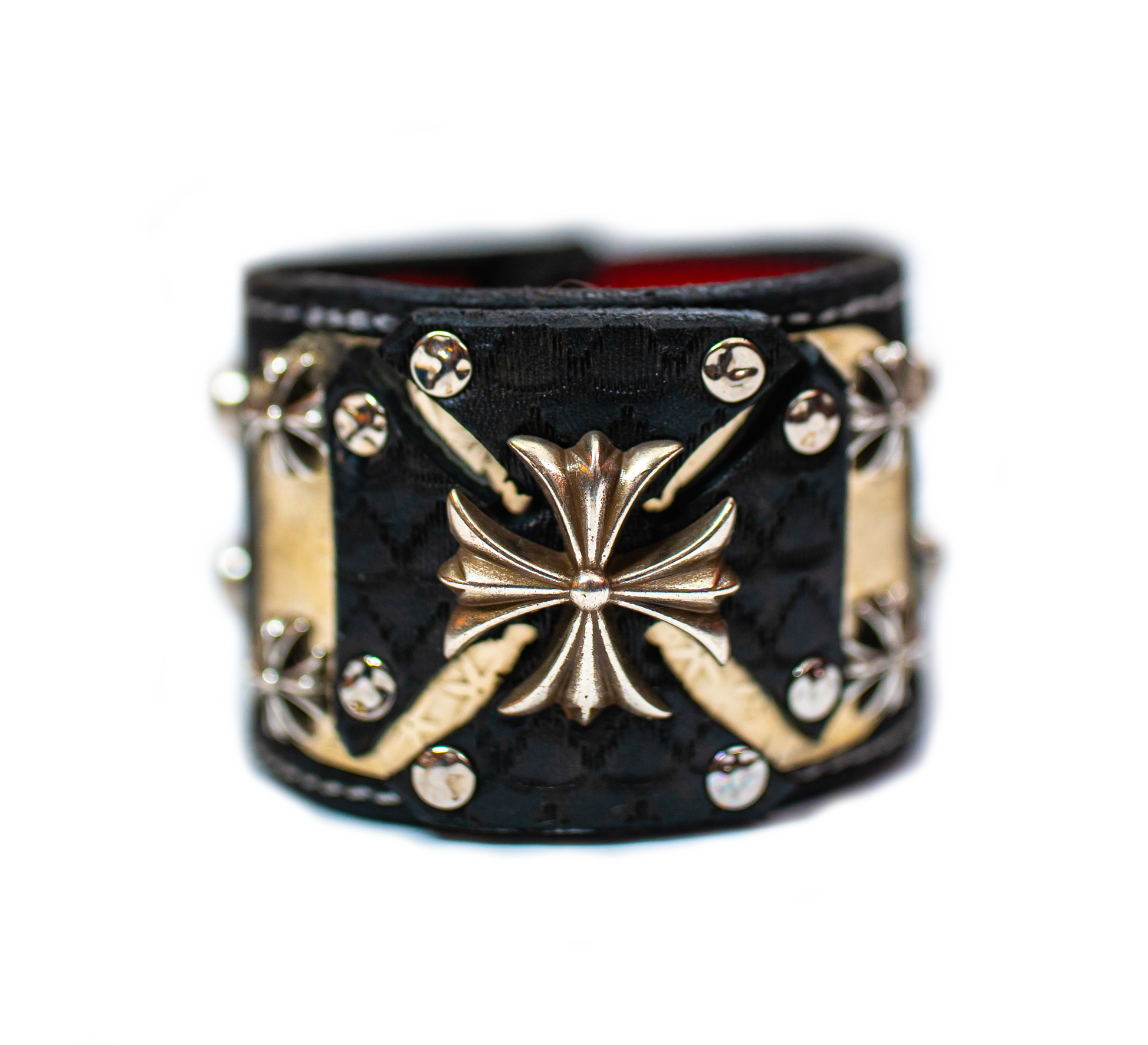 Sir Charles black leather bracelet cuff front