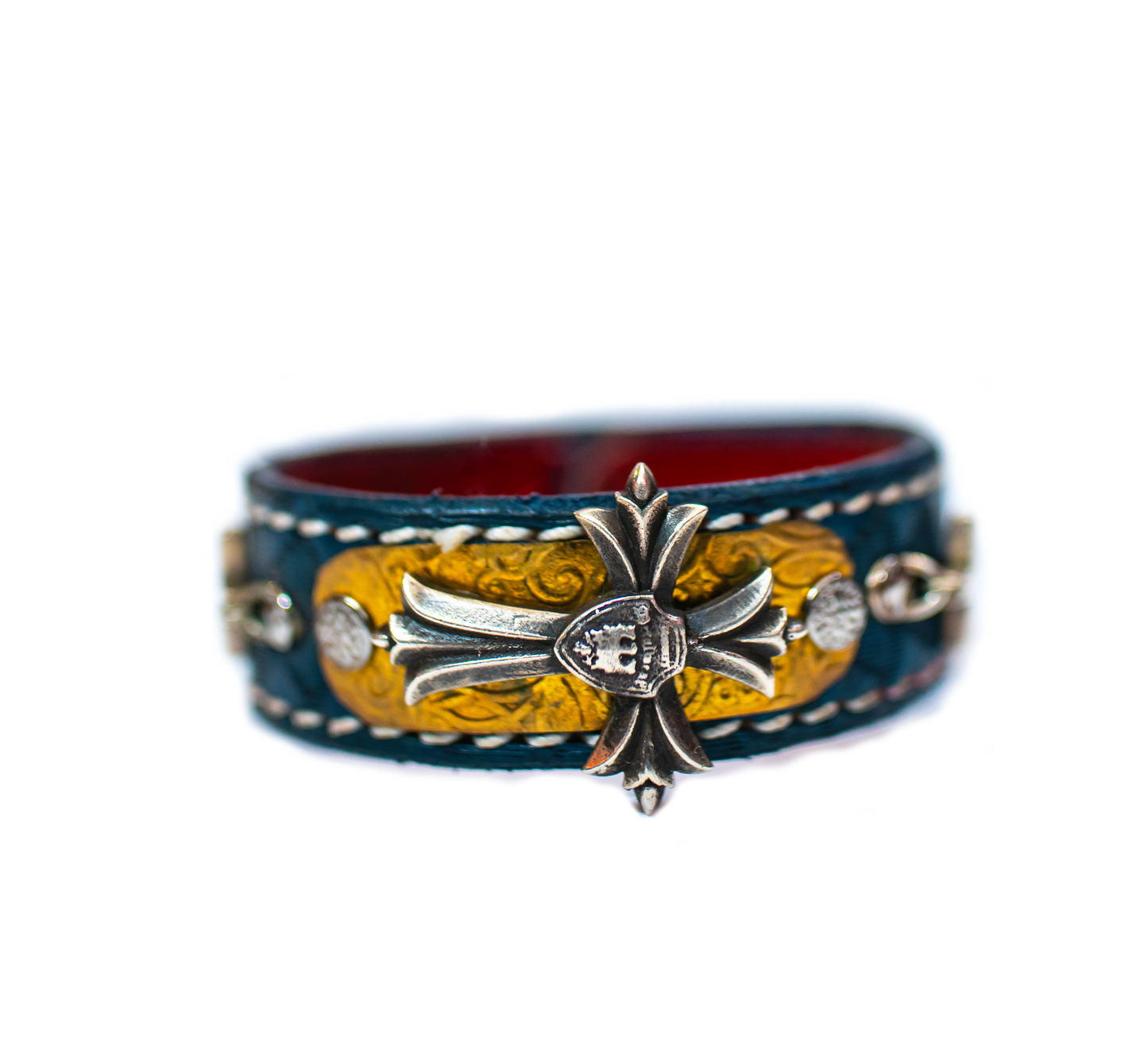 The Carrillo Sterling Silver leather bracelet front side