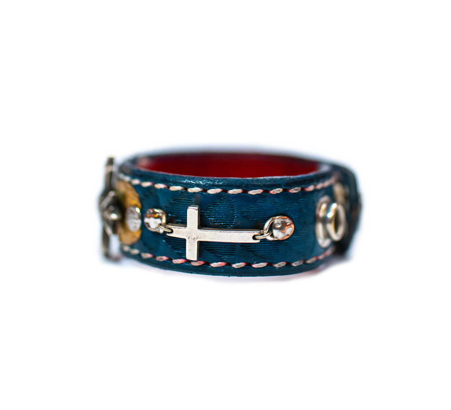 The Carrillo Sterling Silver leather bracelet left side