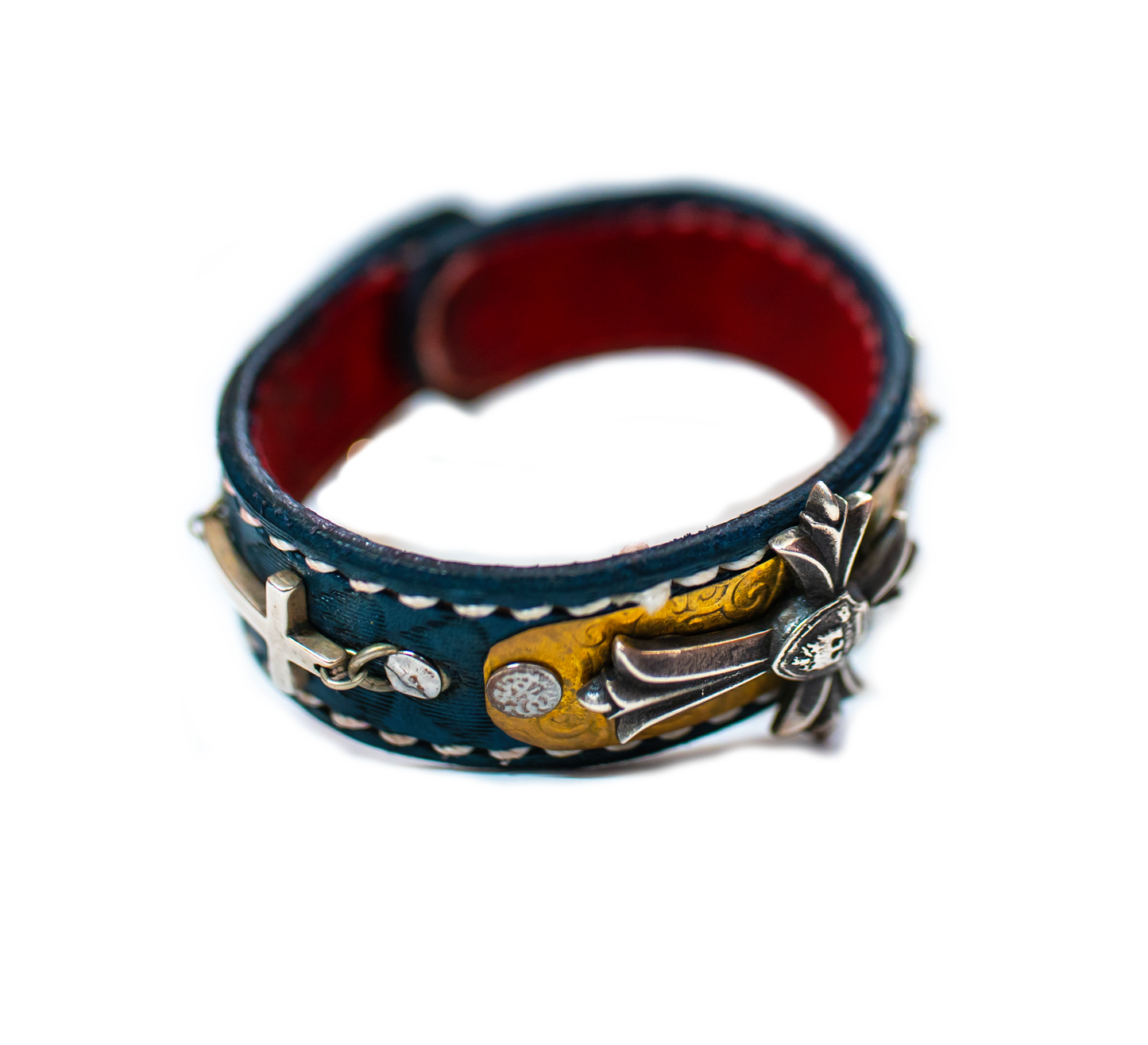 The Carrillo Sterling Silver leather bracelet top view