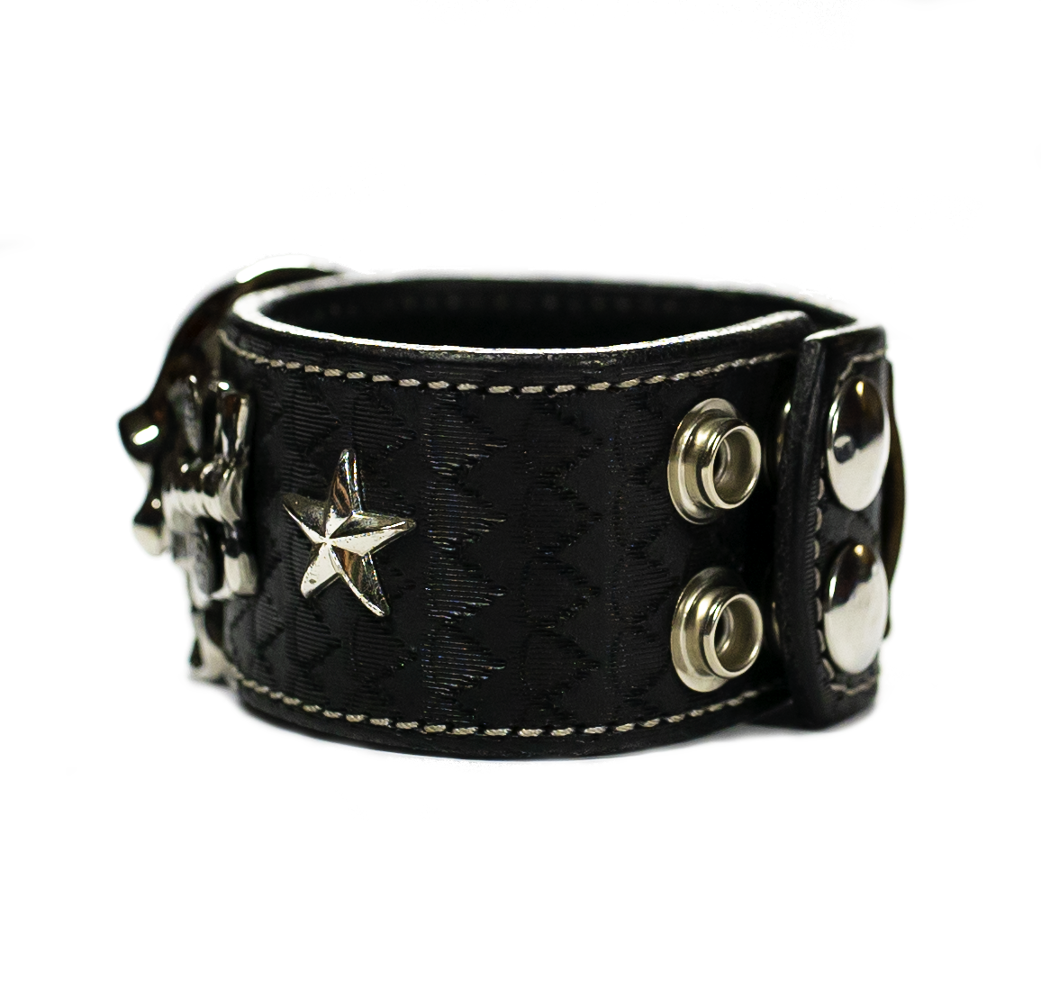 Big Skull Black Leather Bracelet Cuff back