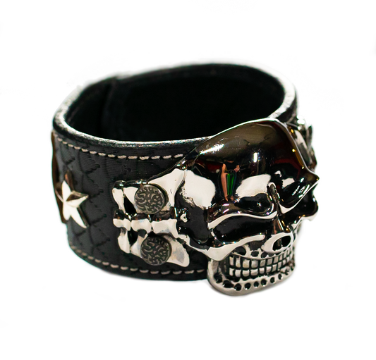 The Big Skull Black Leather Cuff