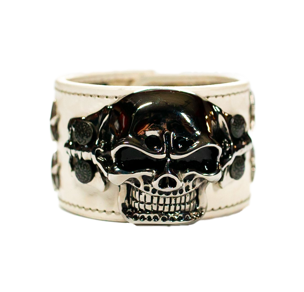The Big Skull White Leather Cuff front