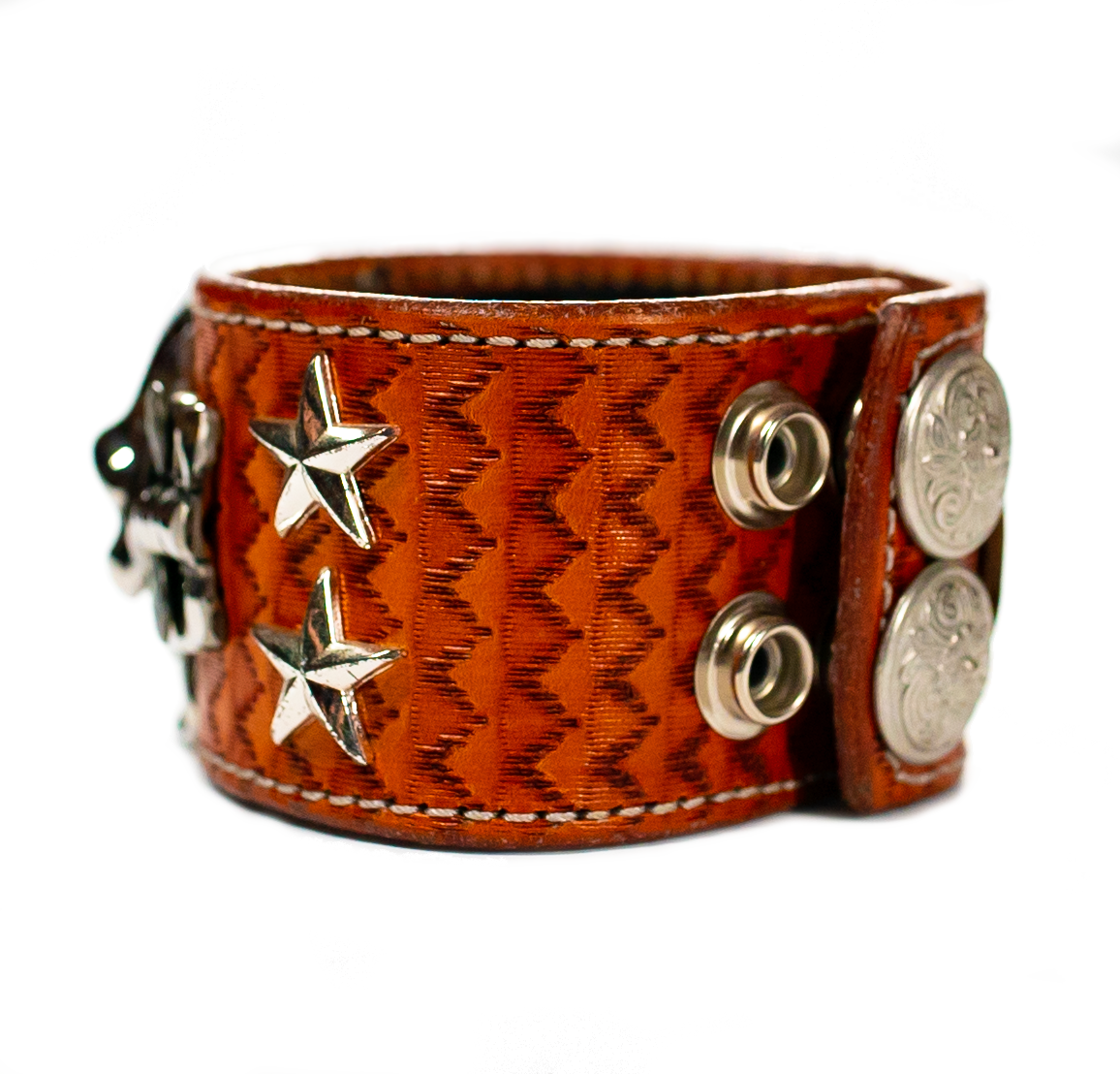 The Big Skull Tan Leather Cuff