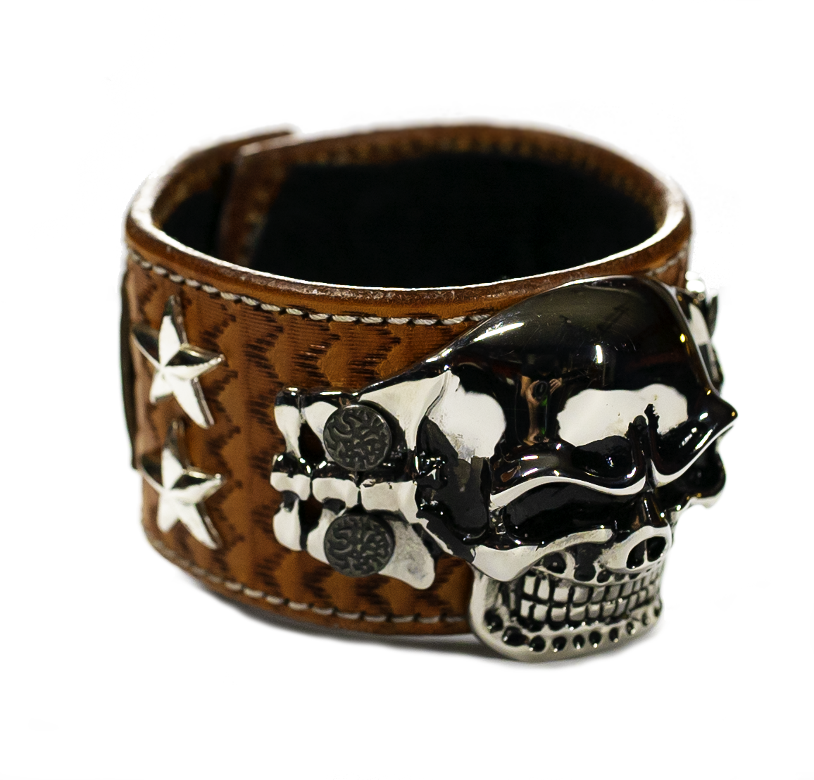 The Big Skull Tan Leather Cuff