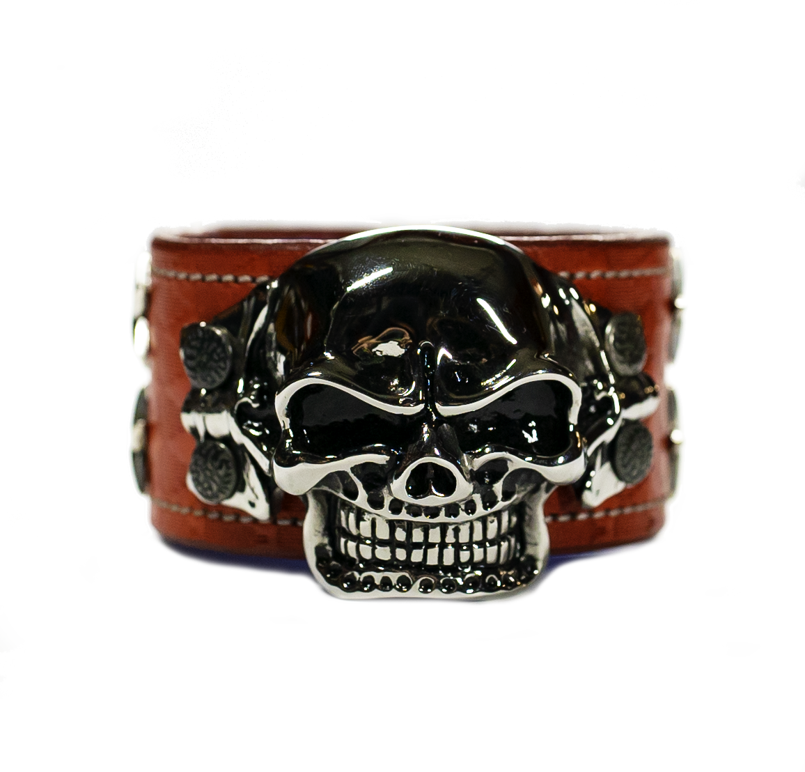 The Big Skull Red Leather Cuff front