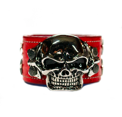 The Big Skull Red Leather Cuff front