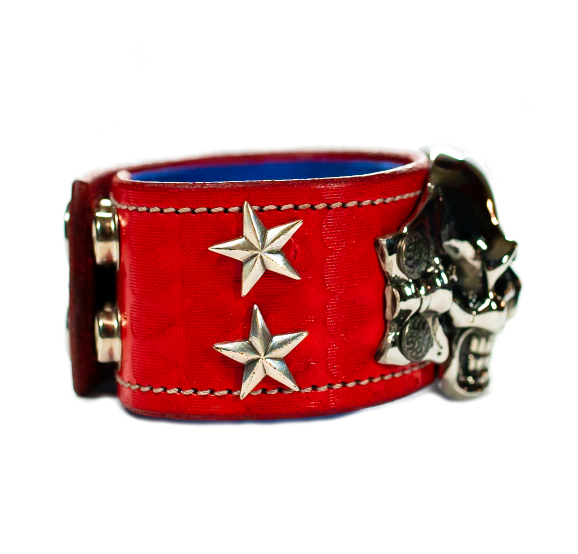 The Big Skull Red Leather Cuff right side