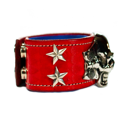 The Big Skull Red Leather Cuff right side