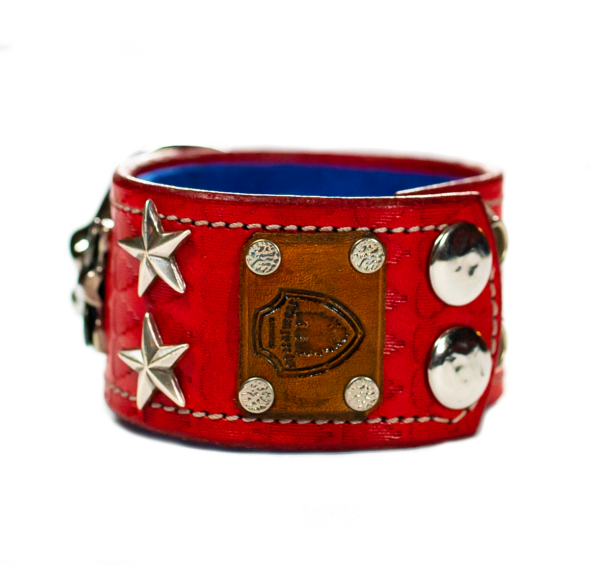 The Big Skull Red Leather Cuff label side