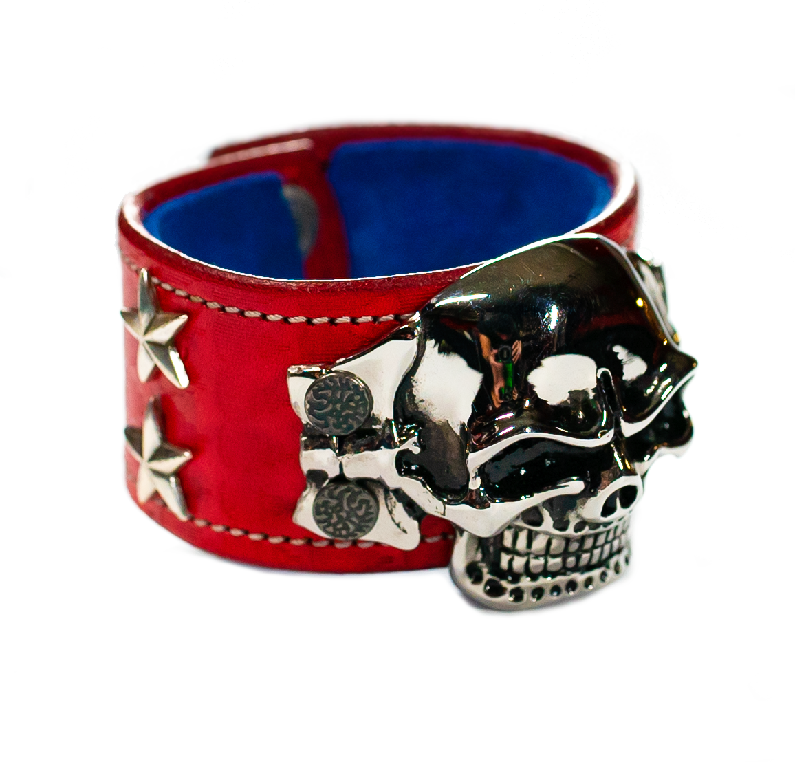 The Big Skull Red Leather Cuff top view