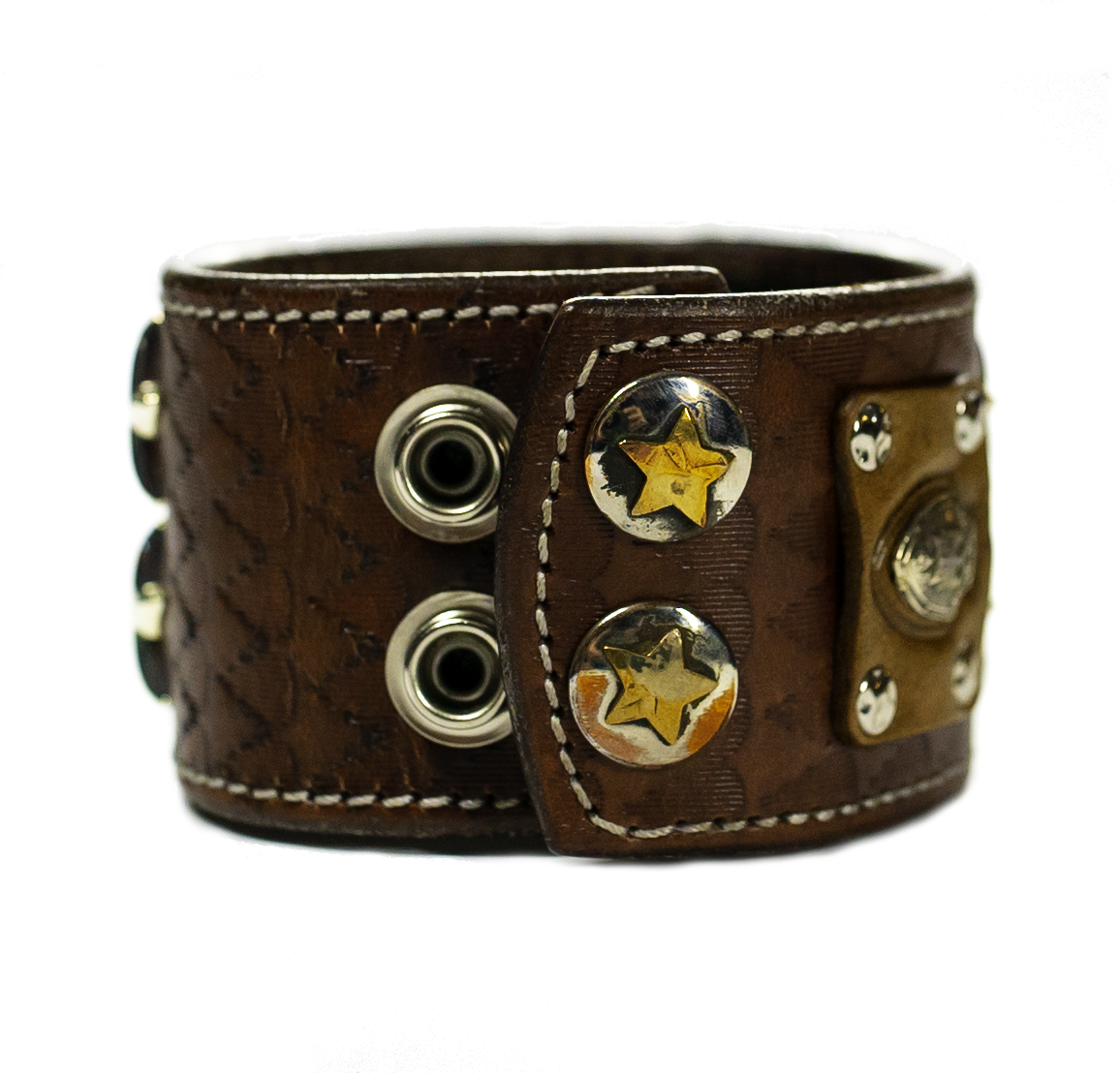 The Big Skull Dark Brown Leather Cuff back side