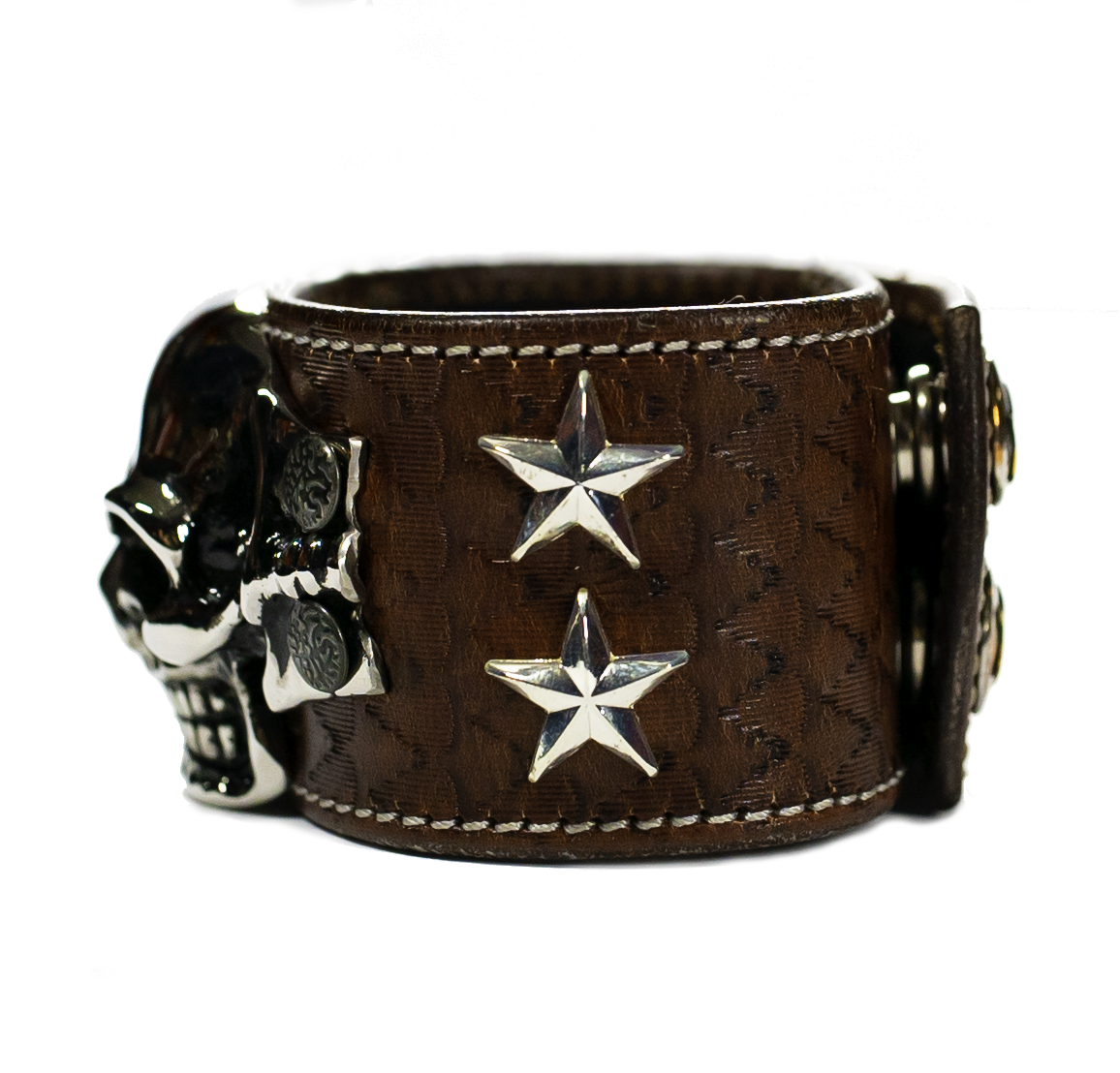 The Big Skull Dark Brown Leather Cuff right side