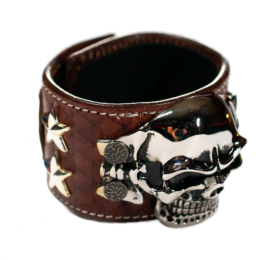 The Big Skull Dark Brown Leather Cuff top