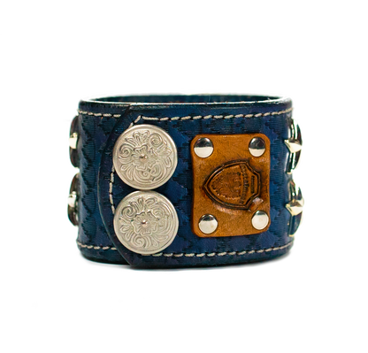 The Big Skull Navy Leather Cuff back side