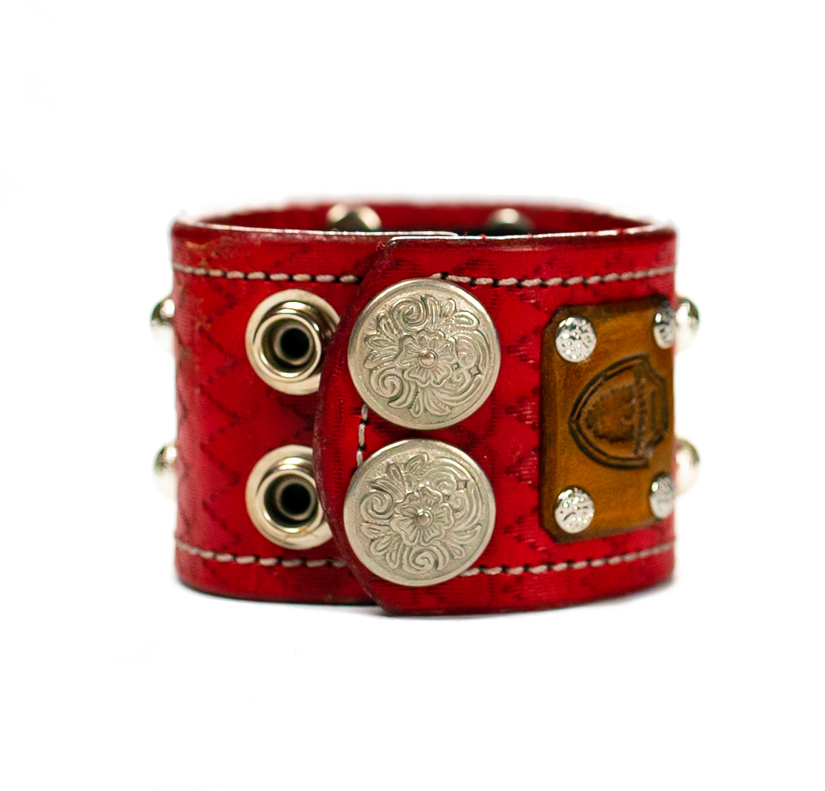Sir Charles - Red on Red Leather Bracelet back snap side