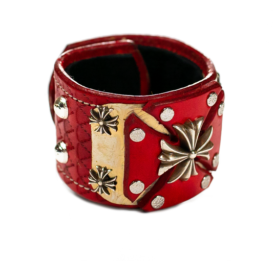 Sir Charles - Red on Red Leather Bracelet top view