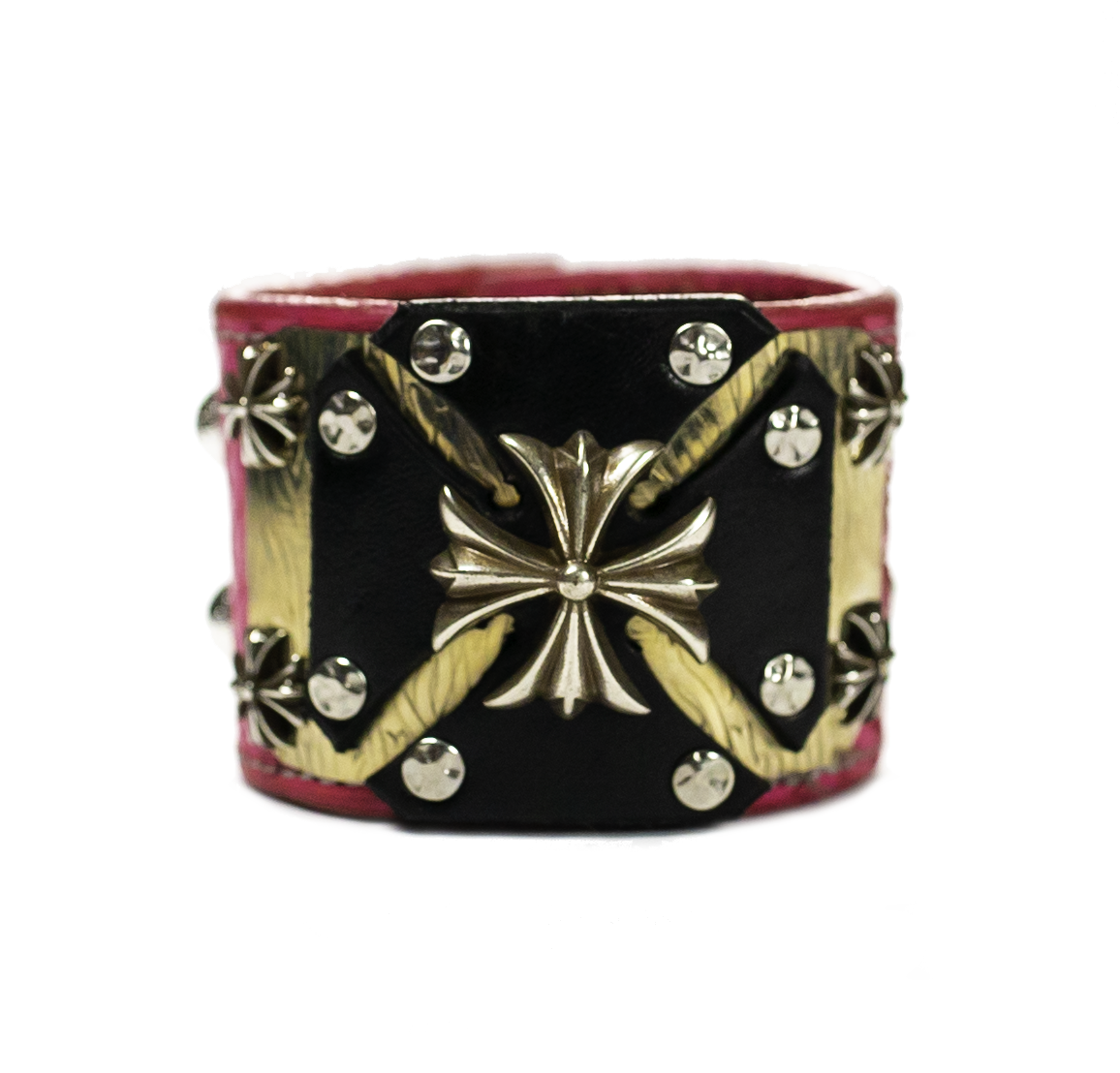 Sir Charles - Black on Pink Leather Bracelet