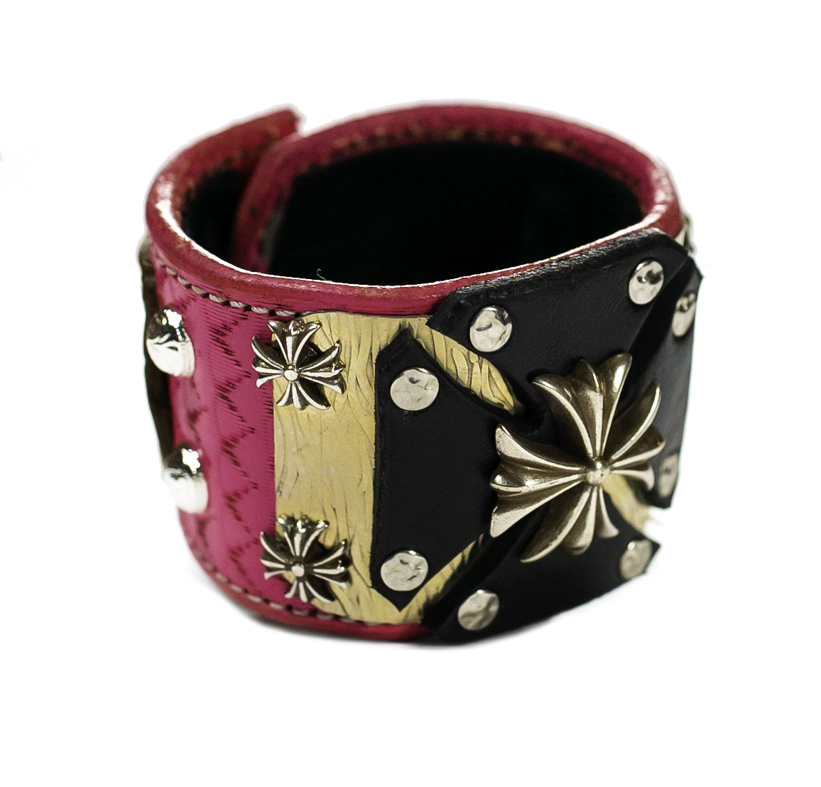 Sir Charles - Black on Pink Leather Bracelet