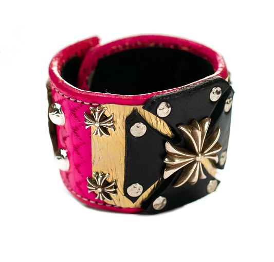 Sir Charles - Black on Pink Leather Bracelet