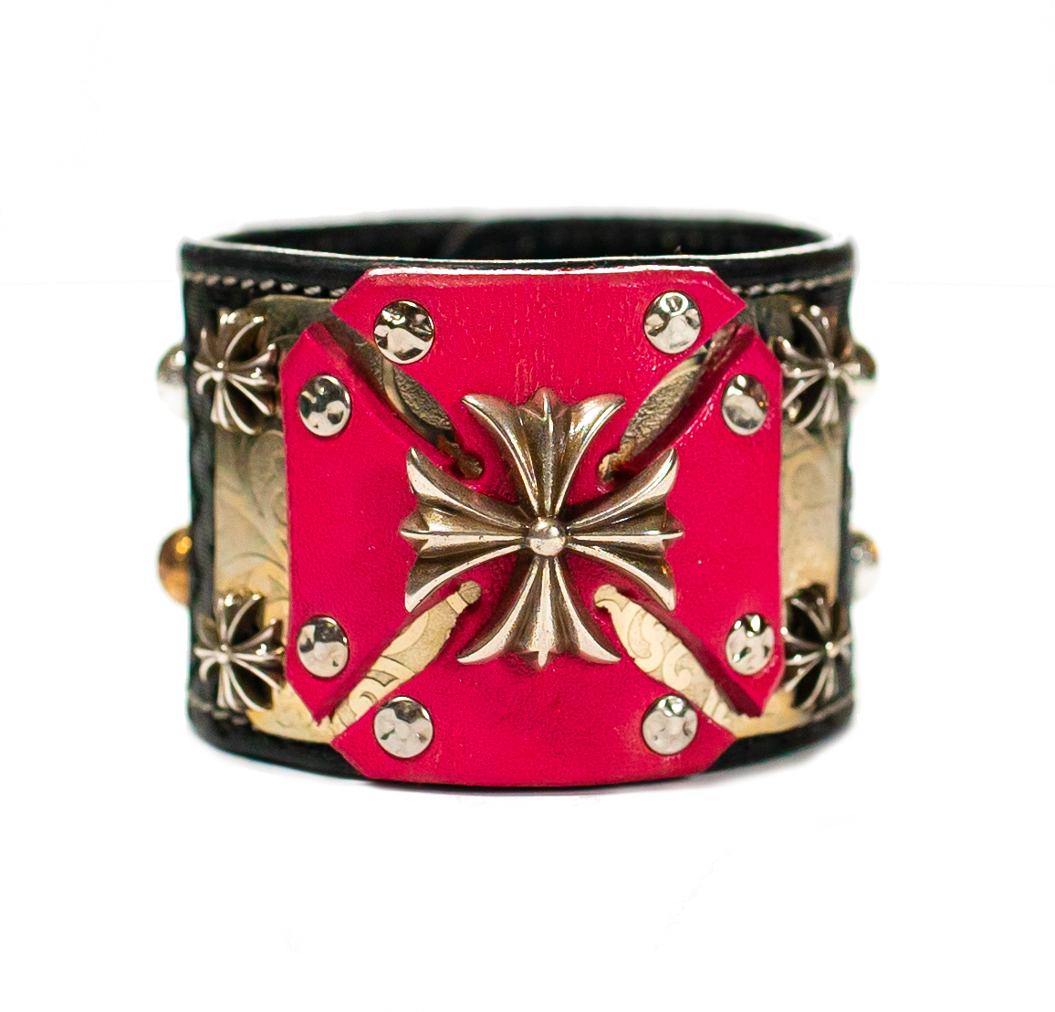 Sir Charles - Pink on Black Leather bracelet front