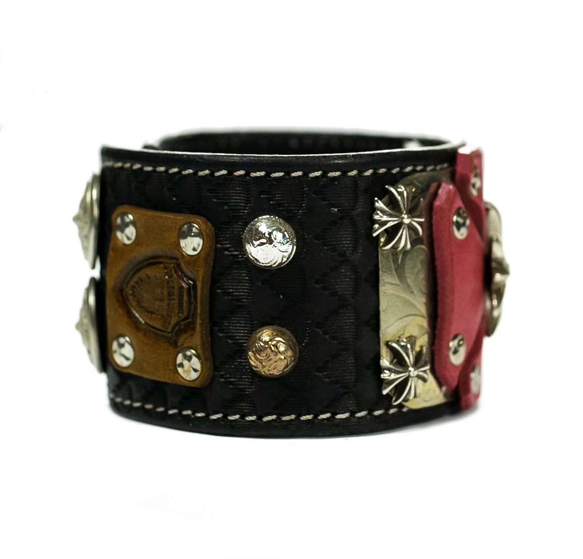 Sir Charles - Pink on Black Leather bracelet label side