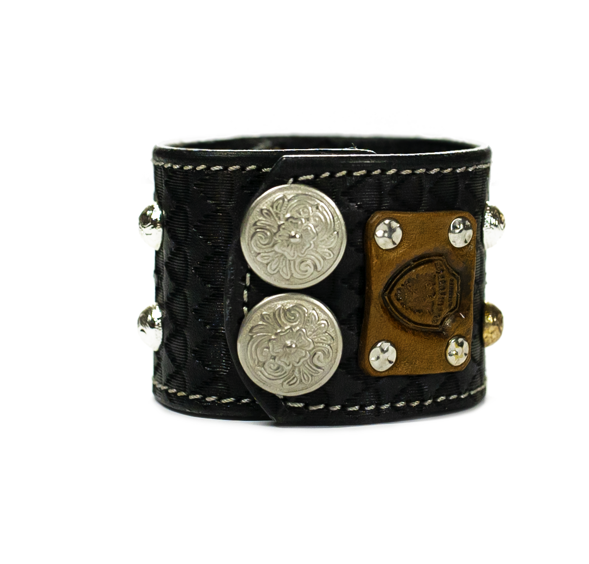 Sir Charles - Pink on Black Leather bracelet snap back side