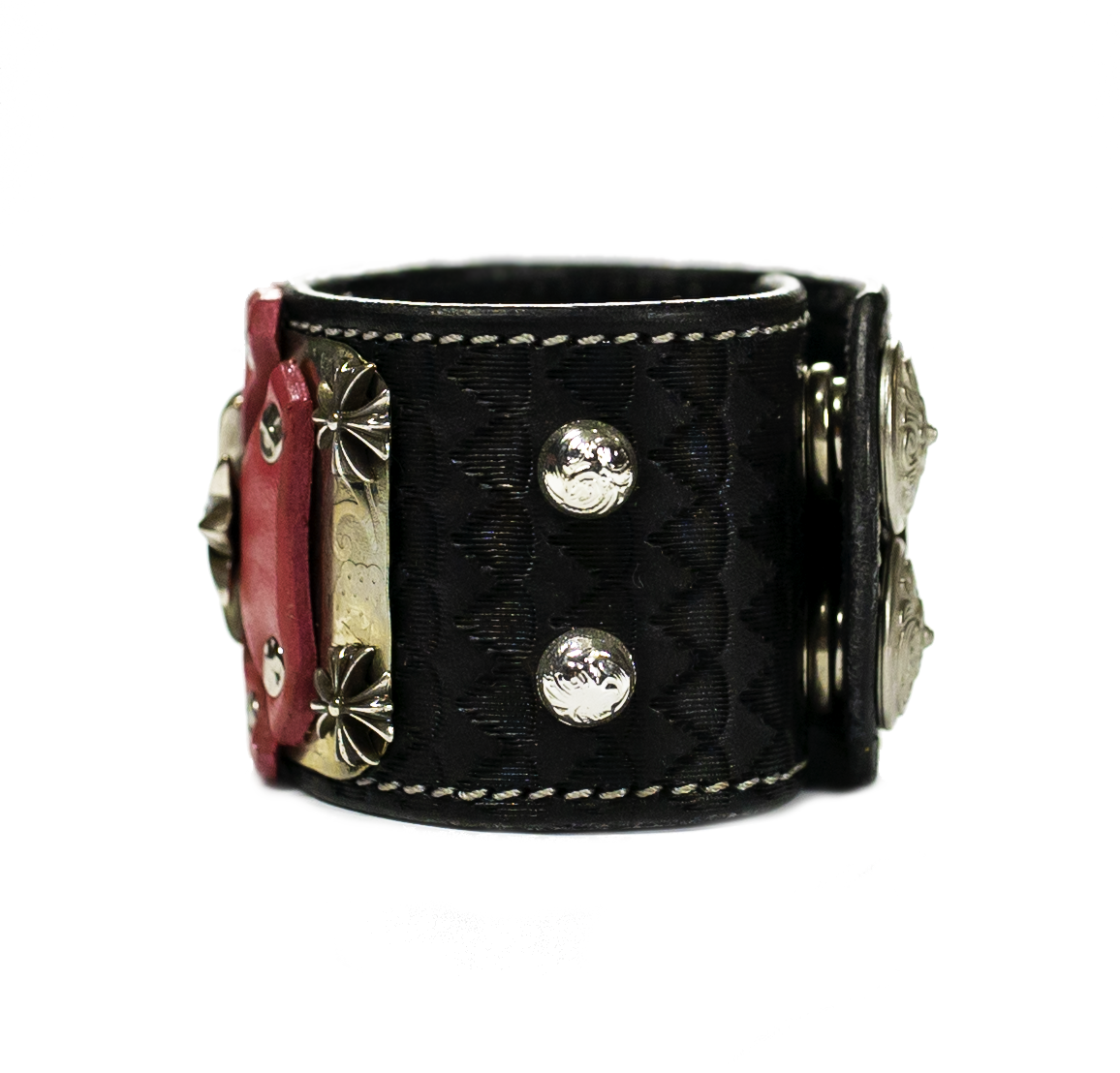 Sir Charles - Pink on Black Leather bracelet right side