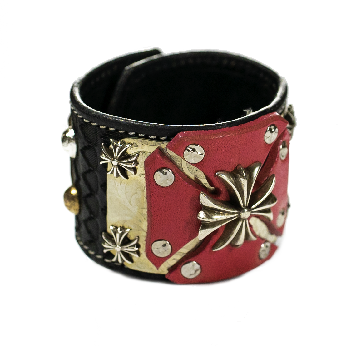 Sir Charles - Pink on Black Leather bracelet top view