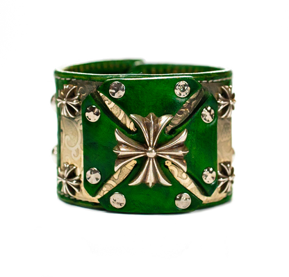 Sir Charles - Green on Green Leather Bracelet front
