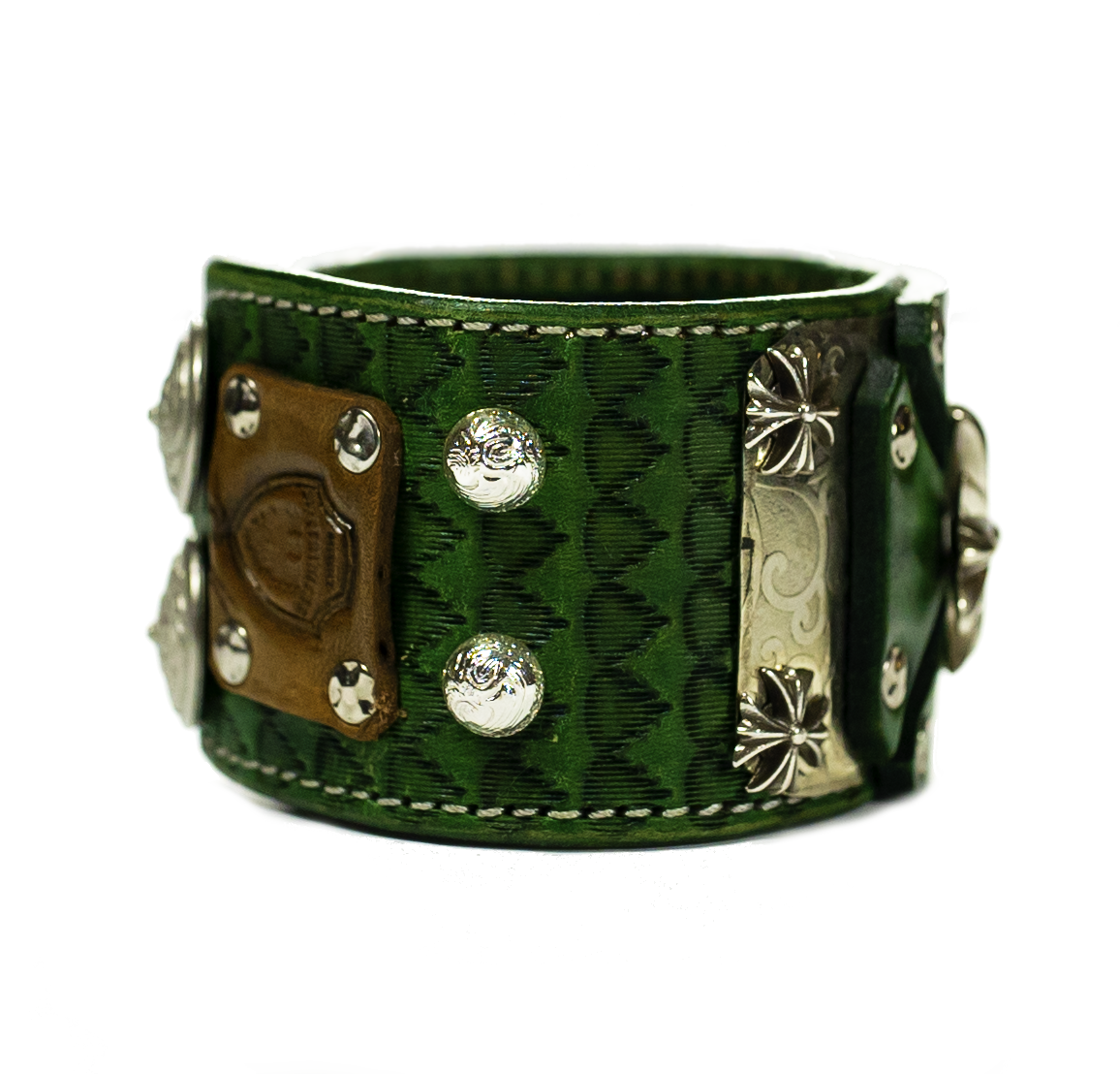 Sir Charles - Green on Green Leather Bracelet label side