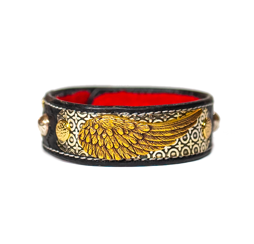 The Angel Wing Black Leather Bracelet