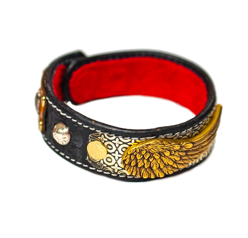 The Angel Wing Black Leather Bracelet