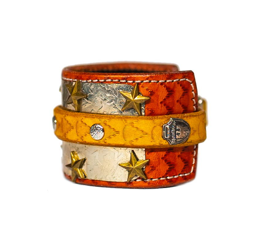 The Buckler Light Brown Leather Bracelet Label side