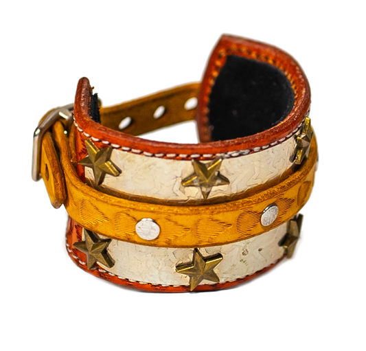 The Buckler Light Brown Leather Bracelet  top view