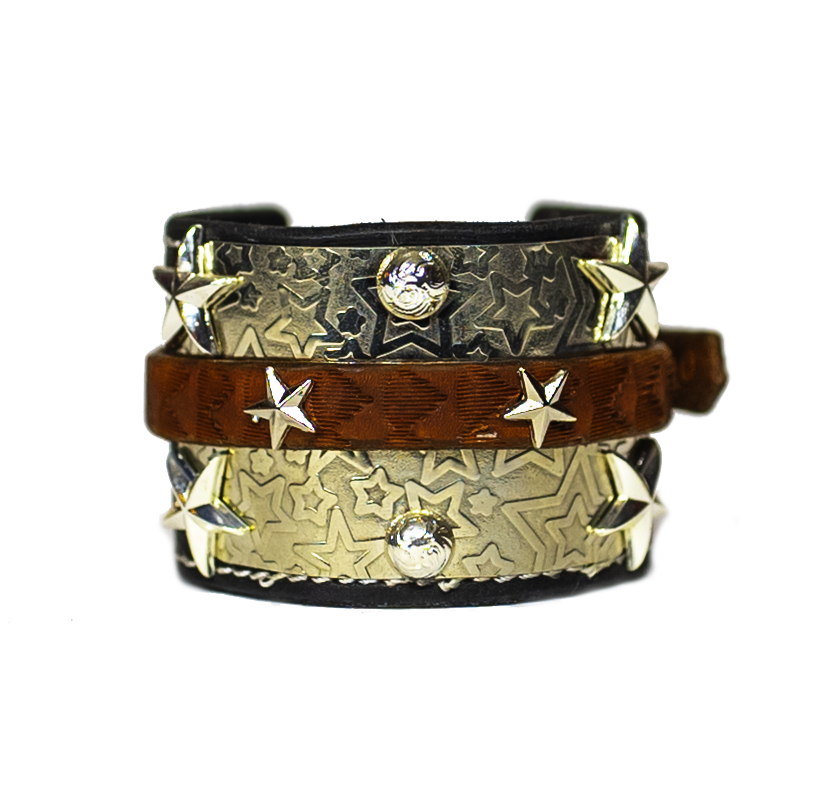 The Buckler Black Leather Bracelet front view