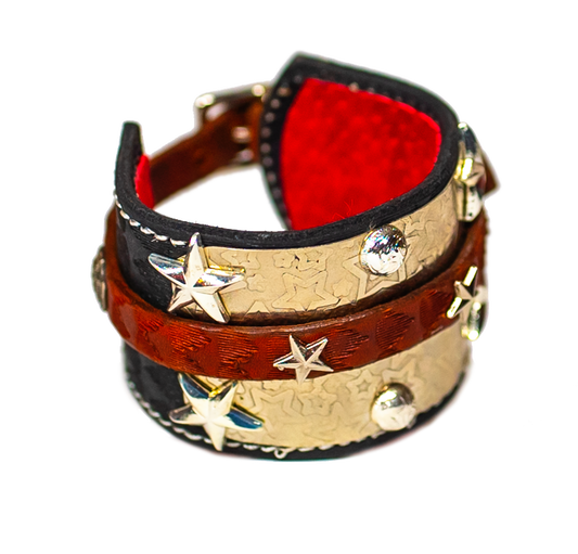 The Buckler Black Leather Bracelet top view