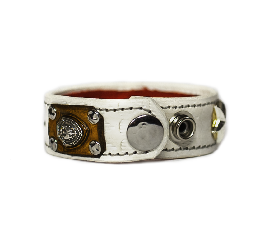 The Aristocrat White Leather Bracelet label side