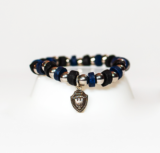 Beaded Bracelet Black/Navy Leather - Image #1