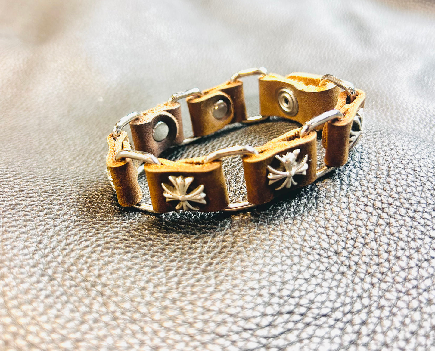 The Monarch (Sterling Silver) Maltese Cross Leather Bracelet 