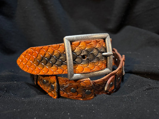 Tan and grey dragon scale belt front view 