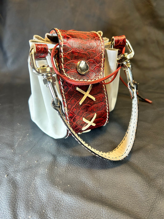 Small Red/White Leather Bag Purse Front