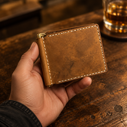 Bifold leather wallet lifestyle preview
