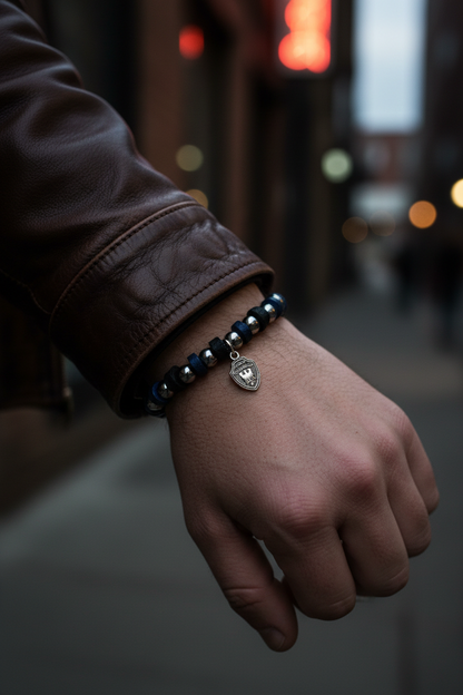 Beaded Bracelet Black/Navy Leather