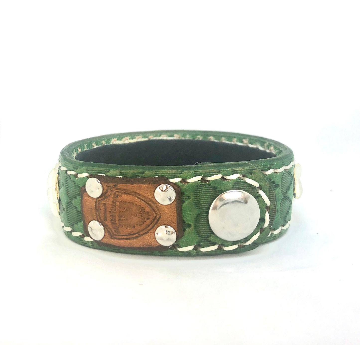 The Aristocrat Light Green Leather Bracelet label side