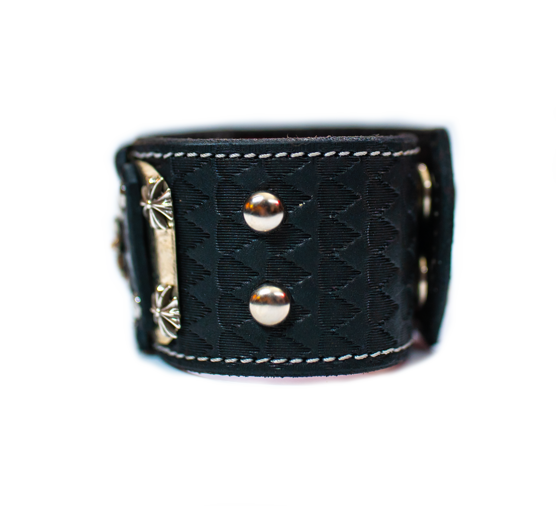 Sir Charles black leather bracelet cuff left side