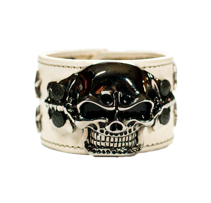 The Big Skull White Leather Cuff front