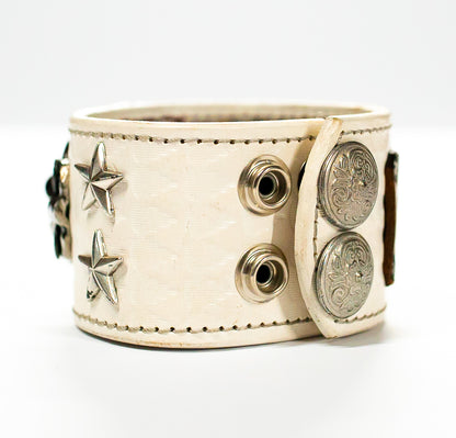 The Big Skull White Leather Cuff back side