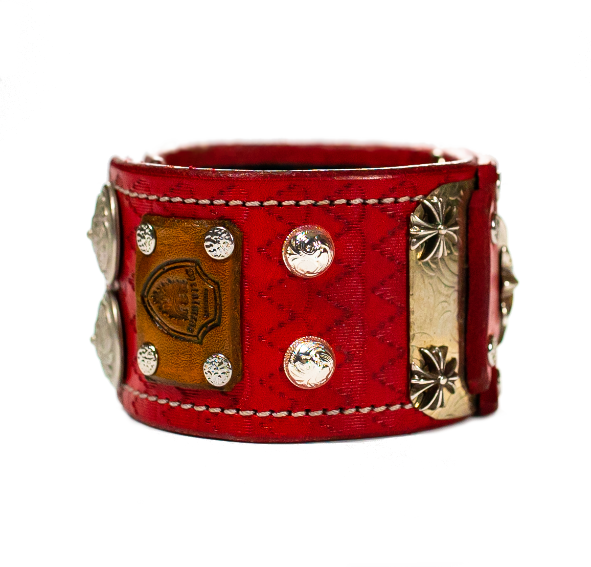 Sir Charles - Red on Red Leather Bracelet label side